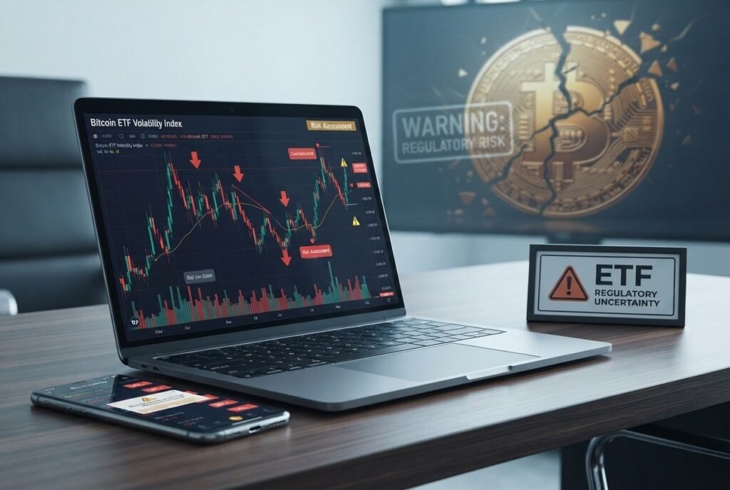 Infographic comparing Spot Bitcoin ETF vs. Bitcoin Futures ETF, illustrating key differences in ownership, price tracking, and structure.